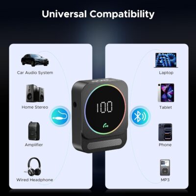 Acer Gadget Bluetooth Receiver for Car/Home/Wired Headphones, 3.5mm AUX, Drive & Listen Wirelessly, 16H Battery, Noise Cancellation, Auto Connect & Dual Pairing - Black - Image 6