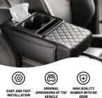 Car Armrest Cushion, 5 in 1 Center Console Cover with 2 Cup Holders, Phone Holder, Tissue Holder, Storage Bag, Multifunctional Leather Heightened Car Armrest Cushion for Most Cars（Black - Image 3