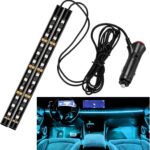 Car LED Strip Light, 12V 24 LED RGB Neon Car Interior Atmosphere Lights with Cigarette Lighter, Auto Under Dash Ambient Night Light Decorative Lamp for Sedan Truck SUV(Ice Blue-Cigar Lighter)