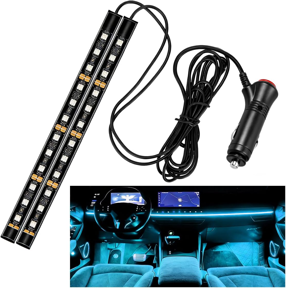 71TdLMx7PfL._AC_SL1200_.jpg Car LED Strip Light, 12V 24 LED RGB Neon Car Interior Atmosphere Lights with Cigarette Lighter, Auto Under Dash Ambient Night Light Decorative Lamp for Sedan Truck SUV(Ice Blue-Cigar Lighter) - Image 1