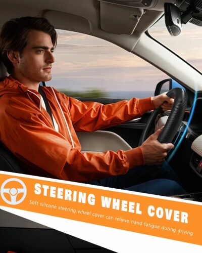WOCOCN Car Steering Wheel Cover, Thin Anti-Skid Silicone Steering Wheel Cover for Men & Women, Universal Automotive Interior Accessories for Most Cars (Black) - Image 7