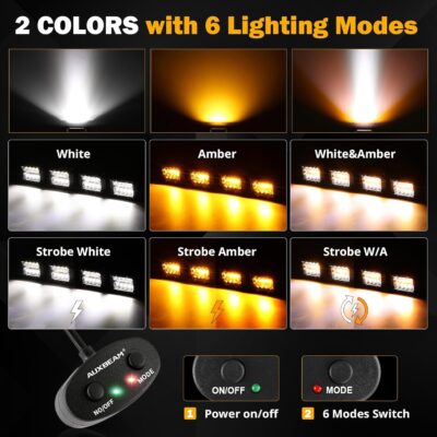 Auxbeam 4 Inch 240W LED Pods, Amber White Fog Light 6 Modes Strobe Lights for Work Truck, Dual Color Combo Offroad Driving Light for Jeep ATV Utv Car, 4 Packs - Image 3
