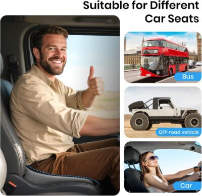 Benazcap Car Seat Cushion - Memory Foam Car Seat Pad - Sciatica & Lower Back Pain Relief - Car Seat Cushions for Driving - Road Trip Essentials for Drivers - Image 3