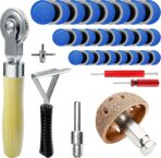 53Pcs Tire Patch Kit Heavy Duty, Tire Repair Tools 42 mm Tungsten Steel Buffing Wheel with 32/42/58mm Tire Patches, Inner Liner Scraper, Tire Patch Roller for Car Motorcycle Bike tractors Grinding