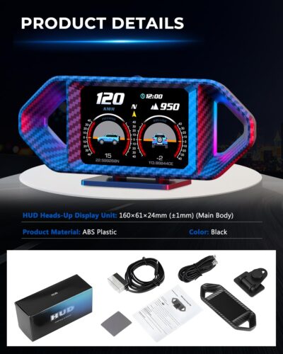 OBD2 HUD Head Up Display, Digital Speedometer Gauge for Car Truck SUV, Real-Time Speed/RPM/Fuel Economy Monitor, Plug & Play OBDII GPS HUD with RGB Light - Image 8