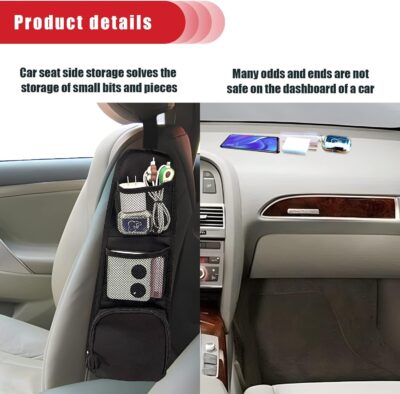 QUICTO 2PCS Car Seat Storage Hanging Bag, Multi-Pocket Seat Side Organizer, Multifunctional Mesh Net Pocket, Can Hold Mobile Phone, Wallet, Glasses, Suitable for Cars, SUVs, Trucks - Image 4