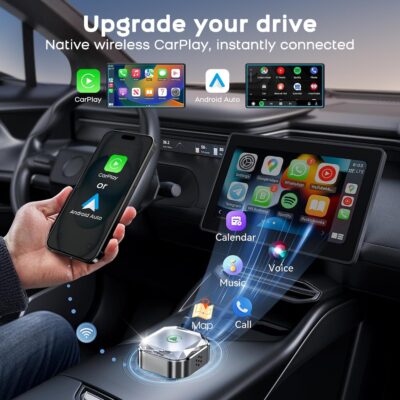 2026 Mini Wireless CarPlay Android Auto 2 in 1 Adapter - Converts Wired to Wireless Car Play Dongle, 5.8GHz Fast Bluetooth Receiver for 2016+ Vehicles, Plug & Play Auto Connect (USB-A/C) - Image 3