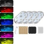 4 PCS Car LED Lights Interior Wireless,7 Colors Magnetic Car Interior Ambient Lights Kit Car Touch Lights,Portable USB Rechargeable Night Reading Light Car Interior Atmosphere Light (4pcs Set)