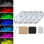4 PCS Car LED Lights Interior Wireless,7 Colors Magnetic Car Interior Ambient Lights Kit Car Touch Lights,Portable USB Rechargeable Night Reading Light Car Interior Atmosphere Light (4pcs Set)