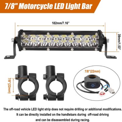 Dirt Bike Light Bar LED 60W 2500LM Motorcycle Headlight Kit Switch Universal for 7/8" Handlebars CRF110 CRF230F CRF250F TTR110 TTR110E 2008-2022 KLX110 KLX140 RM85 RMZ250 YZF450 All Years Pit Bike - Image 2