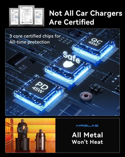 MRGLAS 90W Fast iPhone 17/16 Car Charger, USB C Car Charger with Type C Cable, PD45W & QC45W, Flush Fit, All Metal, Cigarette Lighter RV Power Adapter for iPhone 17 16 Samsung S26 S25 Ultra Pixel 10 - Image 8