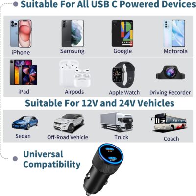 [Apple MFi Certified] iPhone 17 Car Charger, Linocell 90W USB C Car Charger Dual PD Power Cigarette Lighter Adapter with 2Pack Type C Braided Cable for iPhone 17/17 Pro Max/16/15/Galaxy S26/S25/Pixel - Image 7