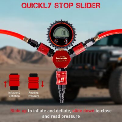 4 Tire Inflation Deflation System,Fits up to 200" Wheelbase,300psi Digital Tyre Pressure Gauge and Plastic Suitcase,4 Tire Inflation Kit for Truck,Car,Trailers,Motorcycles - Image 5