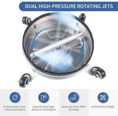 Biswing 14" Pressure Washer Surface Cleaner with 4 Wheels, Stainless Steel Power Washer Accessory for Driveways Sidewalks Patios Cleaning, 1/4" Quick Connector, 2 Extension Wand Attachments, 4000 PSI - Image 3