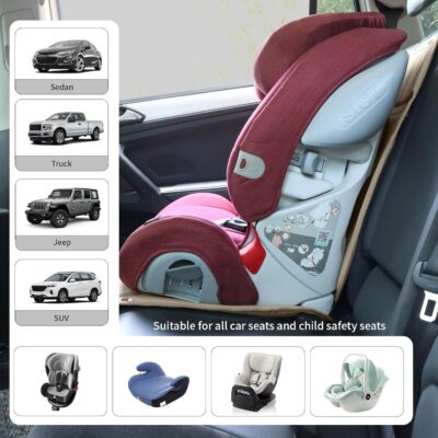 Car Seat Protector Leather Waterproof Child Safety Seat Protector Cover with Thick Pad and 2 Large Pockets Durable Kick Mat for All Auto Seat (Beige) - Image 8