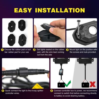 Nilight RGB LED Rock Lights Kit, 4 pods Underglow Multicolor Neon Light Pod with Bluetooth App Control Flashing Music Mode Wheel Well Light for Truck ATV UTV RZR SUV - Image 6