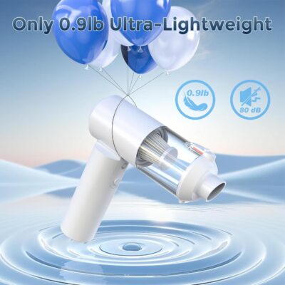 Car Vacuum Cordless: 12000Pa 2 in 1 Handheld Vacuum & Blower - Hand Vacuum Portable Cordless with Led Light, Multi-Nozzles for Car, Home, Office, Pet, Hair White - Image 6