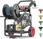 3600PSI Gas Pressure Washer with Hose Reel, 3.3 GPM, One-Button Electric Start 212cc 7HP Commercial Pressure Washer with 50FT 3/8" Hose, Spray Gun & Wand, 5 Quick Connect Nozzles