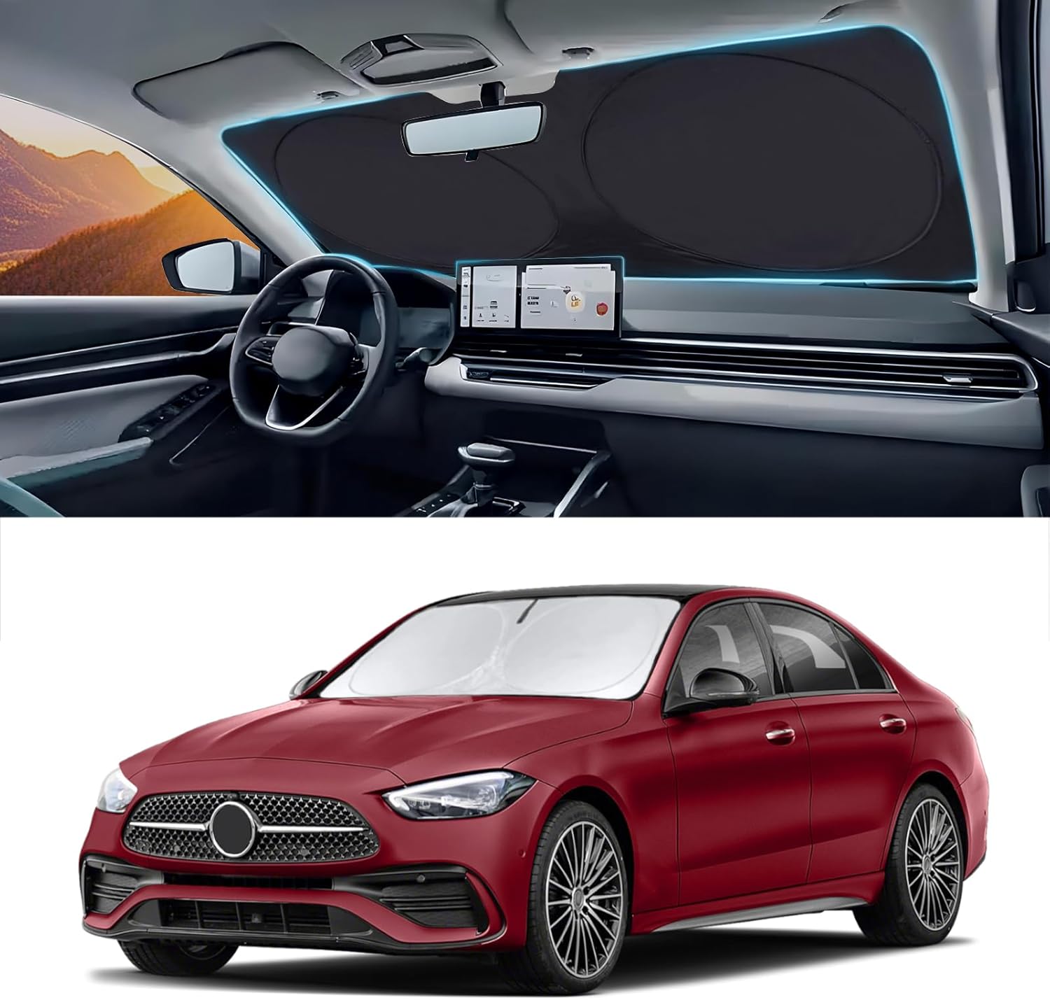 71UEzHR7gVL._AC_SL1500_.jpg Sunshade Sun Shield for Mercedes-Benz C-Class W205 C250 C300 C400 SLK SLS CLA CLS CL-Class 2008-2023 2024 Window Shade Windshield Cover Sun Visor Protector Car Accessories Block UV Rays Heat - Image 1