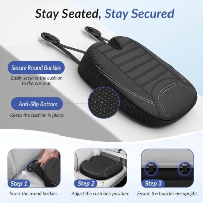 ZIKEE All-Season Car Seat Cushion for Comfortable & Safe Driving, Breathable Seat Cushion for Car with Ventilated Channel & Mesh Cover, Memory Foam for Sciatica, Tailbone & Back Pain Relief, Anti-Slip - Image 7