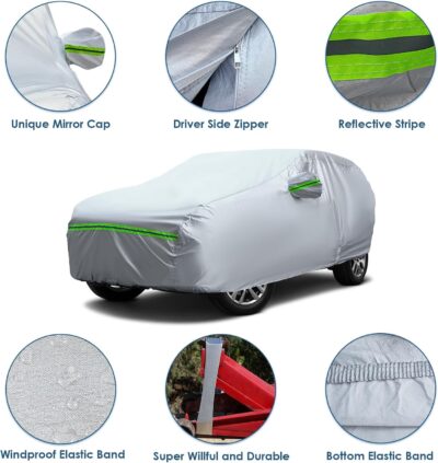 AUQDD 6-Layers Premium Sedan Car Cover Waterproof All Weather Weatherproof UV Sun Protection Snow Dust Storm Resistant Outdoor Exterior Custom Form-Fit Full Padded Car Cover with Straps 165"-181" K1 - Image 3