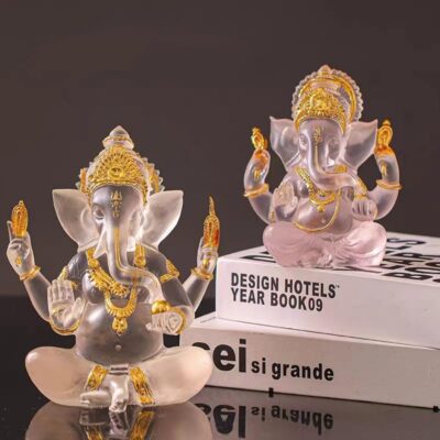 Indian God Lord Ganesha Statue,Transparent Lmitation Glass Hindu Elephant Statue Ganpati Idol Buddha Sculptures,Hindu Gift,Home Temple Mandir Meditation Yoga Room Decor 5.5" - Image 6
