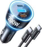 LISEN 200W Car Charger USB C Fast Charge [Gan] PD 140W Fast Car Charger USB C, 3 Port Type C Fast Charging for Multi Device, for iPhone 17 16 15 14 13 12, MacBook Neo Pro, Laptop, iPad, Samsung S26