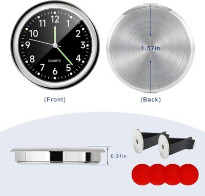 2PCS Stick on Dashboard Car Clock, Mini Luminous Automotive Vent Clip Quartz Clocks, Alloy Waterproof Analog Clock Watch Universal for Car Boat Bike Home, Interior Car Accessories (Black+Black) - Image 2
