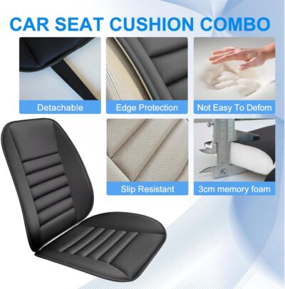 Car Seat Cushion with Back Support Pillow, 1.2'' Thick Enhanced Comfort Memory Foam Design for Pain Relief, Ideal for Drivers and Office Use - Ergonomic Lumbar Comfort for Long Sitting - Image 3