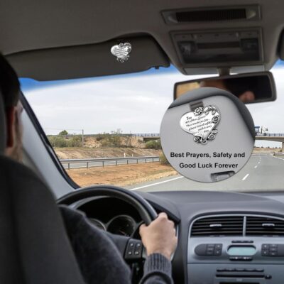Heart-Shaped Car Visor Clip, Car Visor Medal Accessories, Driving Safety Prayer Bless Religious Gift for Family, Friends, New Drivers - Image 4