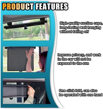 2PCS Car Window Shades for Baby, 18"×15" Retractable Car Shades for Side Window with Suction Cups, Blocks Heat and UV Rays Glare Protection, Baby Auto Accessories for Cars House Office Window - Image 4