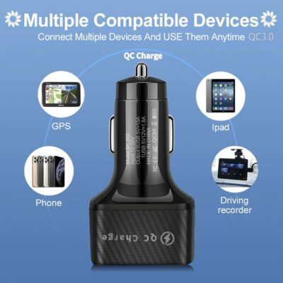 Amiss Car Charger Adapter, 6 USB Multi Port, Fast Charger, Include QC 3.0 and 5 Other Ports, Car Interior Accessories, Fit for iPhone 13/12/11/pro, Samsung Galaxy/Note S10/S9/S8, Android - Black - Image 4