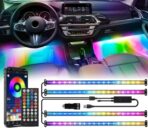 72 LED USB Interior Car Strip Lights Dream Color RGB-IC 12V DC with App RF Remote Control Multicolor Footwell Under Dash Chasing Inside Light Kits Music Sync Mode LED Lights for Cars Truck ATV UTV