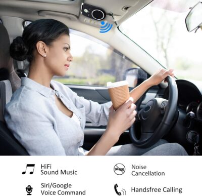 Bluetooth Car Speaker, Aigital Car Bluetooth Speaker for Handsfree Talking, Auto Off/Reconnection, Wireless Car Kit with Visor Clip, Support Siri Google Assistant, Connect to 2 Phones - Image 2