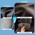 Car Headrest Pillow for Driving - Luxury Leather 100% Memory Foam, Ergonomic Neck Support - Universal Fit Head Rest Travel Pillow for Most Cars, Home & Office, Brown, 1 Pack - Image 4