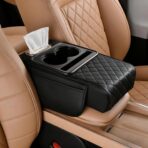 Car Armrest Cushion, Car Center Console Cover, Leather Armrest Cover for Car, Universal Middle Console Cushion with Storage Box, Cup Holder, Phone Slot, Waterproof Interior Accessories (Black) - Image 8