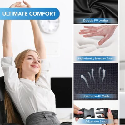 Lumbar Support Pillow for Car, Memory Foam Lumbar Pillow for Lower Back Pain Relief - Back Cushion for Driving, Chair Support for Car-Office Chair, Wheelchair - Black - Image 5