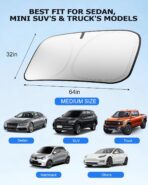 DMJN Windshield Sun Shade - Medium, Car Sunshade for Front Windshield [Nano Ice-Crystal Coatings] UPF50+ Heat Block & UV Reflective - Protect Interior & Keep Cooler - Image 4