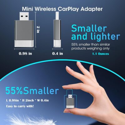 Mini Wireless Carplay Adapter for Apple iPhone,Plug and Play Easy Setup Automatic Reconnect,Convert Wired to Wireless Carplay Adapter Dongle,for Car Play 2016+ & iPhone iOS 10+ (USB A) Grey01 - Image 2