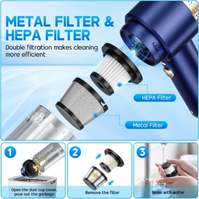 JONYJ Handheld Car Vacuum Cleaner, 16000PA Hand Held Vacuum Portable Cordless, 2 in 1 Air Duster and Vacuum Cleaner with LED Light, Multi-Nozzles, 120W High Power Mini Vacuum for Home, Pet, Office - Image 5