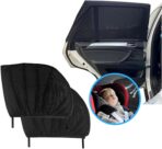 2PCS Car Windshield Sun Shade, High Elasticity Mesh Rear Side Window Sunshades, Stretchable UV Protection, Breathable Design for Heat Reduction, Easy Installation, Universal for SUV, Truck, RV