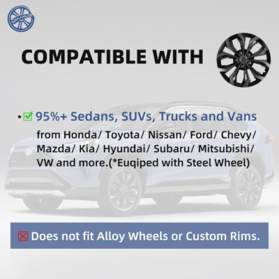 Dual-Tone Black & Gunmetal Gray 15 inch Universal Wheel Covers Hubcaps for Rims - Set of 4 | Snap-on Design Fits Sedans, SUV, Truck, Van 2000-2026 | Steel Wheels Only | No Tools - Image 2