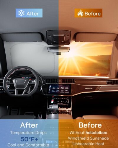 helloleiboo Graphene Car Windshield Sun Shade – 59" x 33" Foldable Car Sun Shade, Advanced Heat Absorption & UV Protection, Universal Fit for Cars, SUVs & Trucks - Image 2