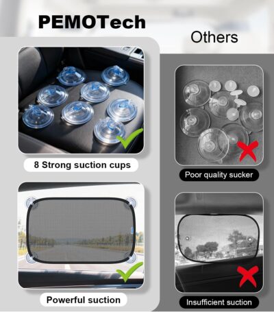 PEMOTech Car Window Shades for Baby【8 Suction Cups & Static Cling】 2 Pack-21"x14" Side Window Cover for Child,Certified Sunshades for Kids to Block 99.9% UVR, Sun Shade Universal Fit Most of Cars - Image 7