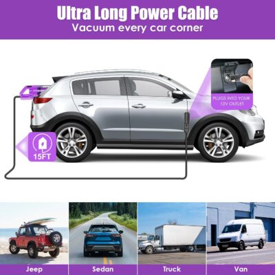 Viewsun 17PCS Car Cleaning Kit, Purple Car Interior Detailing Kit with High Power Handheld Vacuum, Detailing Brush Set, Windshield Cleaner, Cleaning Gel, Complete Auto Accessories for Women Gift - Image 8