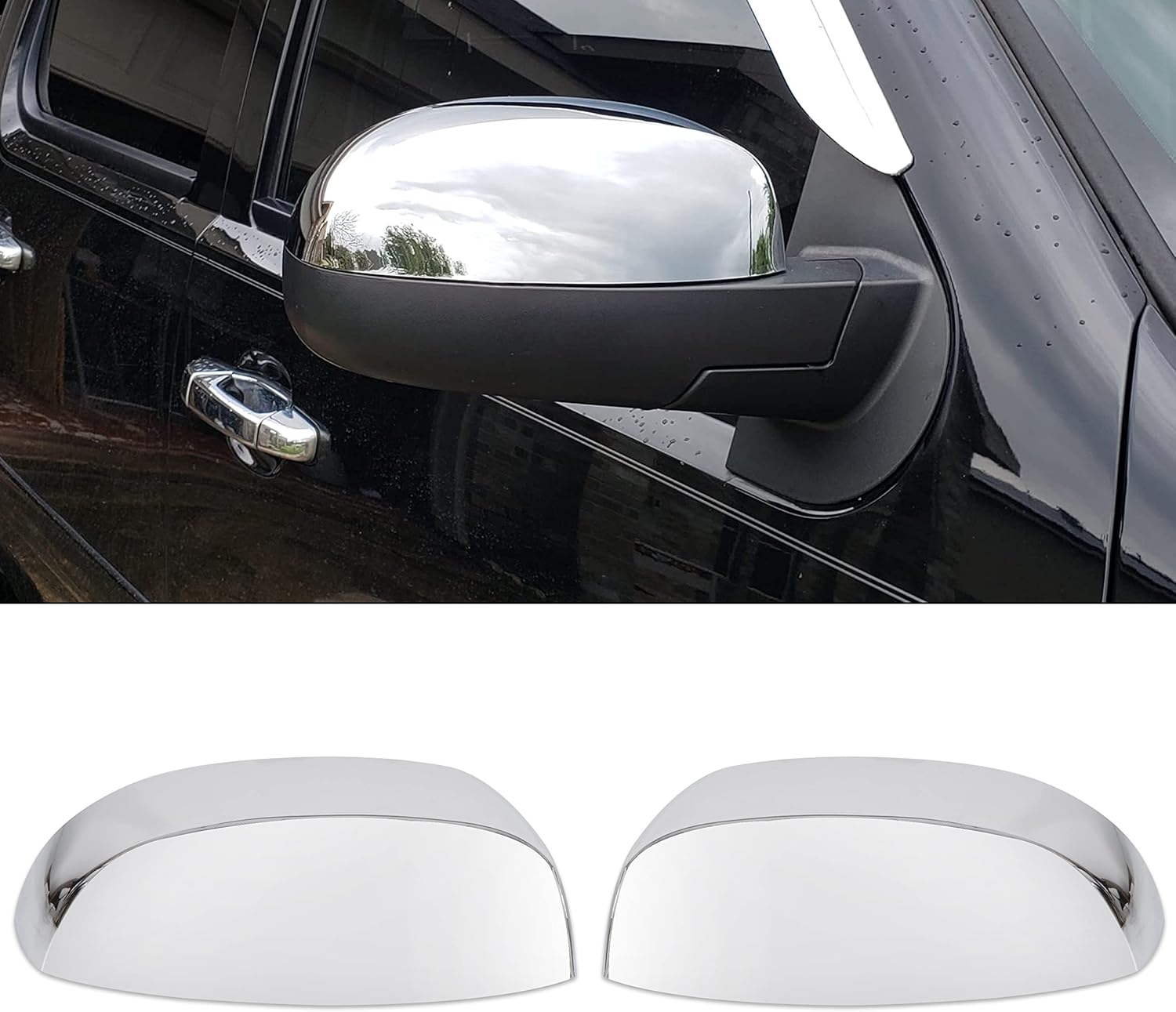 71UxTbcCURL._AC_SL1500_.jpg ECOTRIC Chrome Pair Half Mirror Covers Compatible with 2007-2014 Chevy Silverado GMC Sierra Tahoe Avalanche Suburban Yukon Escalade ESV View Upper Mirror Caps Replacement for 25788157 25788156 - Image 1