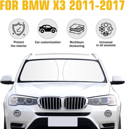 Windshield Sun Shade for BMW X3 2011-2017, Foldable Sun Visor Protector with Storage Bag, 2-Layers Car Sunshade Front Window Shade UV Protection - Image 3