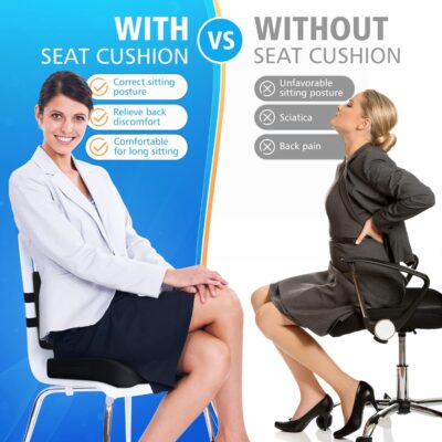 Ergonomic Seat Cushion & Lumbar Support Pillow - Memory Foam for Sciatica Pain Relief & Posture Correction, Non-Slip Chair Cushions for Office Chair/Car/Wheelchair/Travel (Black) - Image 8