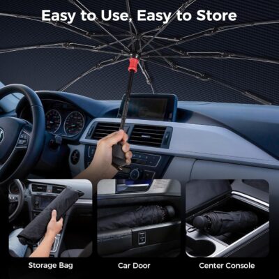 Upgraded Windshield Sun Shade Umbrella – Thickened Silver Titanium Coating, UV Protection for Car Front Window, Block Sun Rays & Keep Interior Cool, Reinforced Spring Edge, Universal Fit, 56"L x 31"W - Image 7