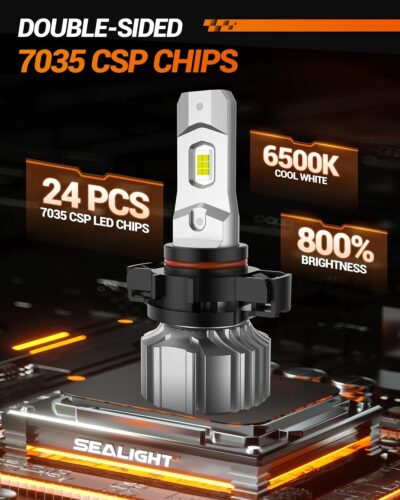 SEALIGHT 5202 LED Fog Light Bulbs or DRL, 18000LM 800% Brightness 5202 5201 PS19W PS24W Fog Lights LED Bulb for Car, 6500K Cool White 984 FT Strong Penetration, 60000 Hours Lifespan, Pack of 2 - Image 3